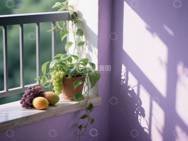高清大图下载【趣麦麦图】窗台上的绿植与水果