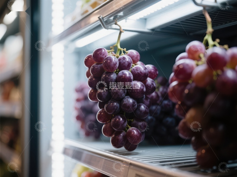 高清大图下载【趣麦麦图】超市冷藏架上的新鲜葡萄