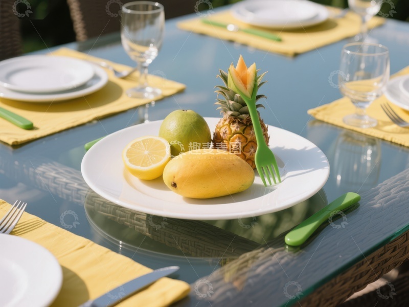 高清大图下载【趣麦麦图】热带水果摆盘，户外餐桌布置