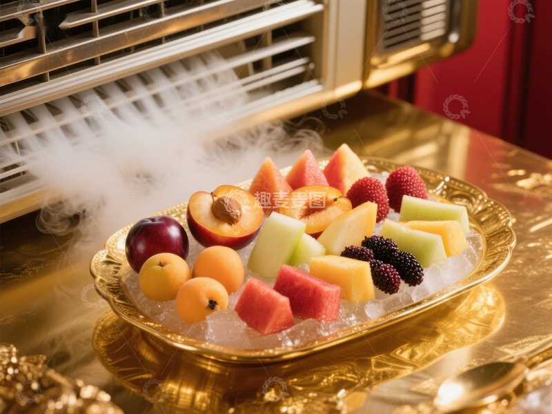 高清大图下载【趣麦麦图】冰镇水果盘，蒸汽缭绕