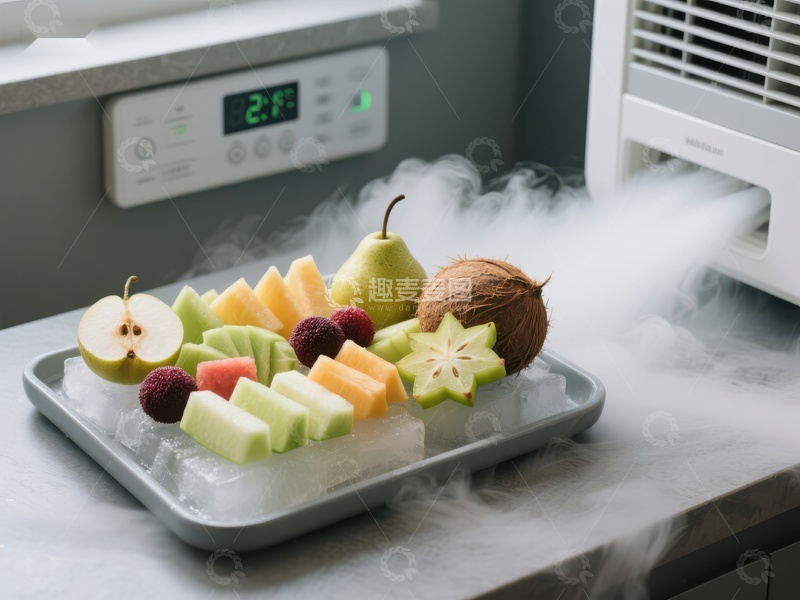 高清大图下载【趣麦麦图】冰块上的新鲜水果与蒸汽