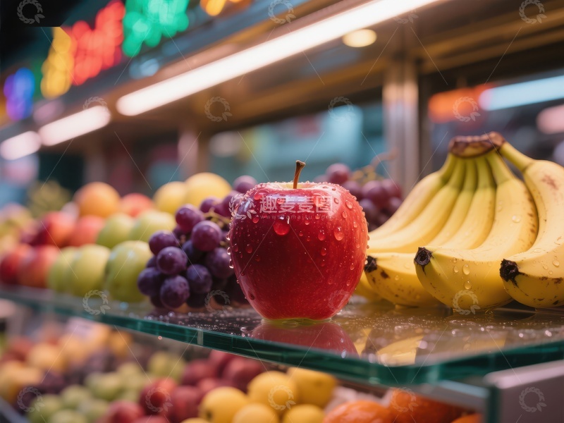 高清大图下载【趣麦麦图】新鲜水果展示，苹果香蕉葡萄