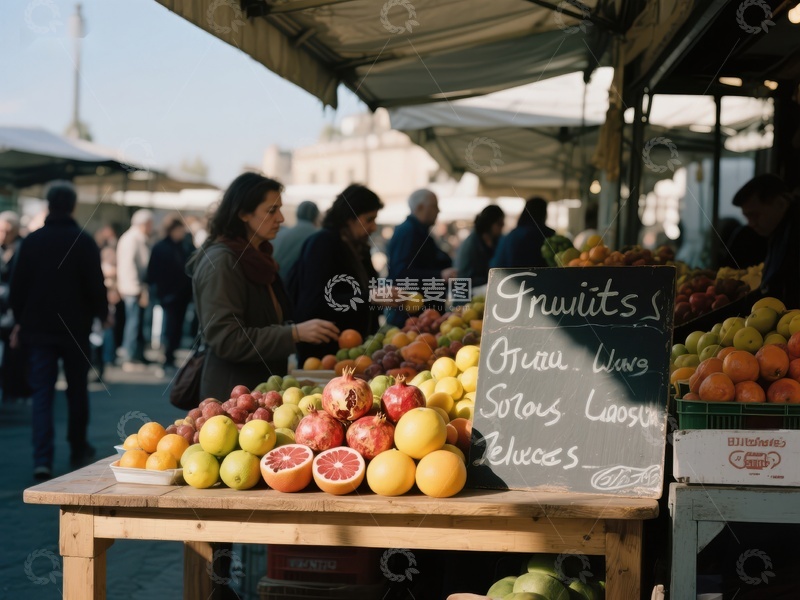 市场摊位展示新鲜水果