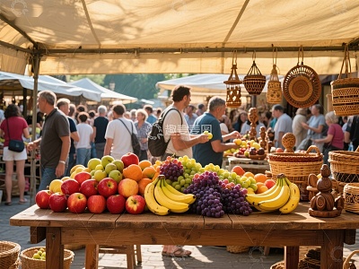 集市摊位展示新鲜水果