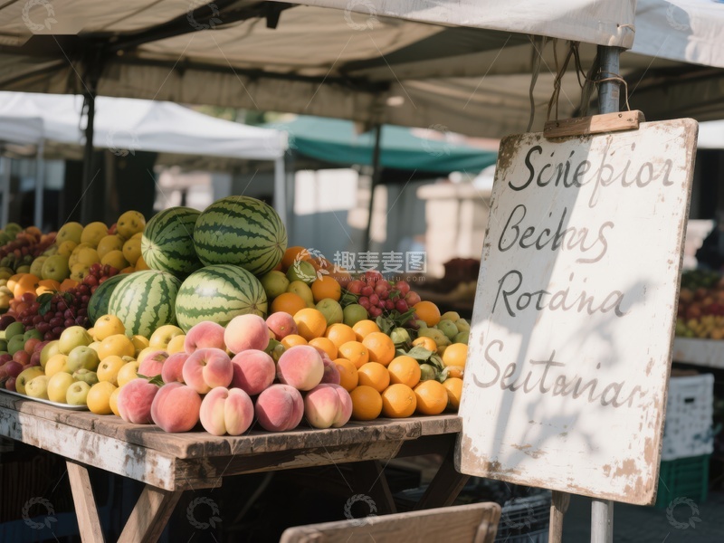 市场摊位展示新鲜水果