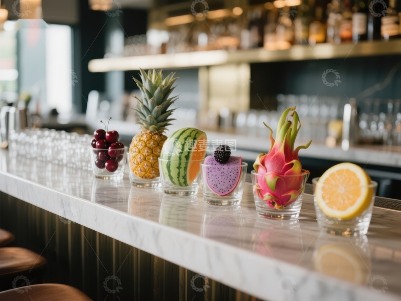 高清大图下载【趣麦麦图】吧台上的热带水果装饰