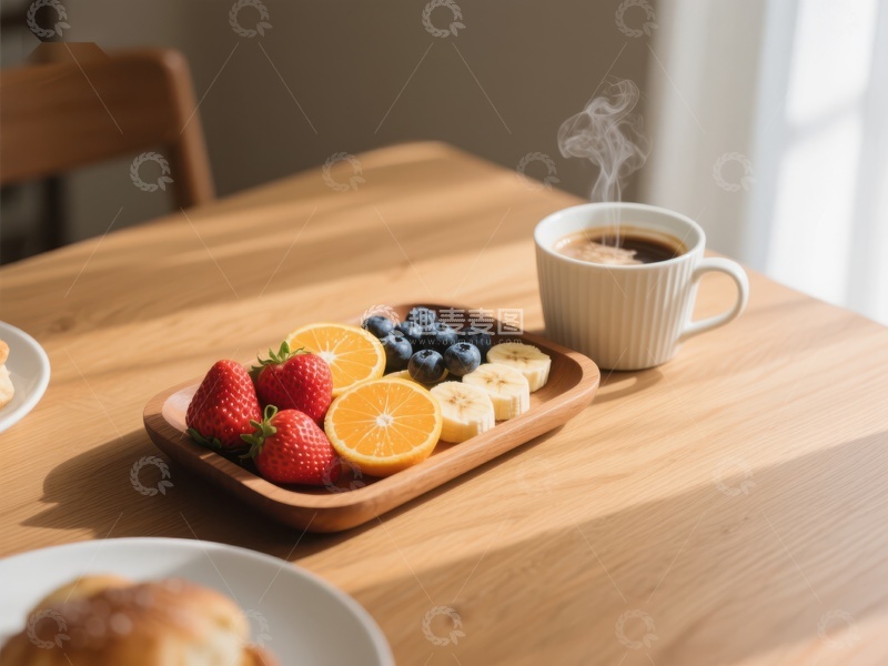 高清大图下载【趣麦麦图】早餐桌上的水果与热饮