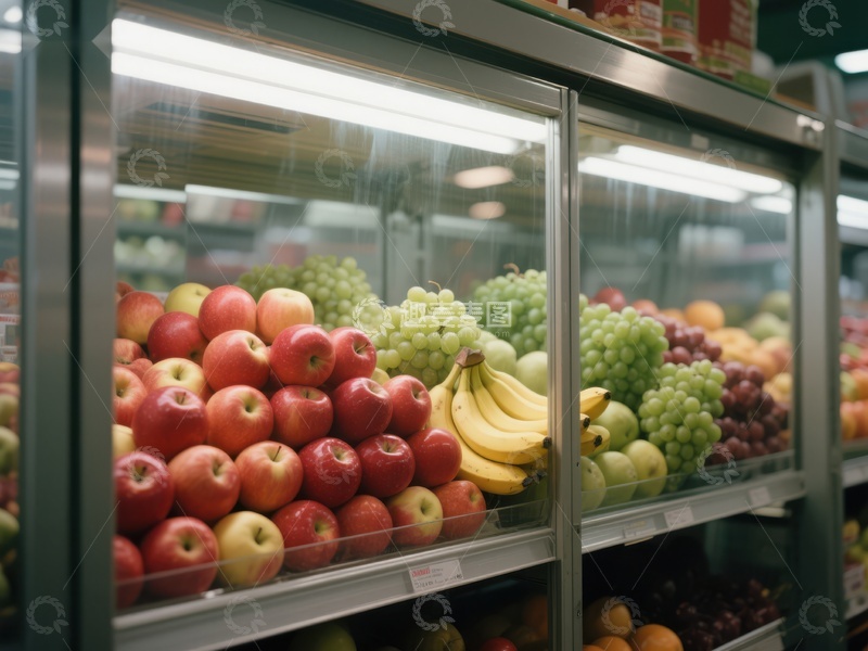 高清大图下载【趣麦麦图】超市冷藏柜展示新鲜水果