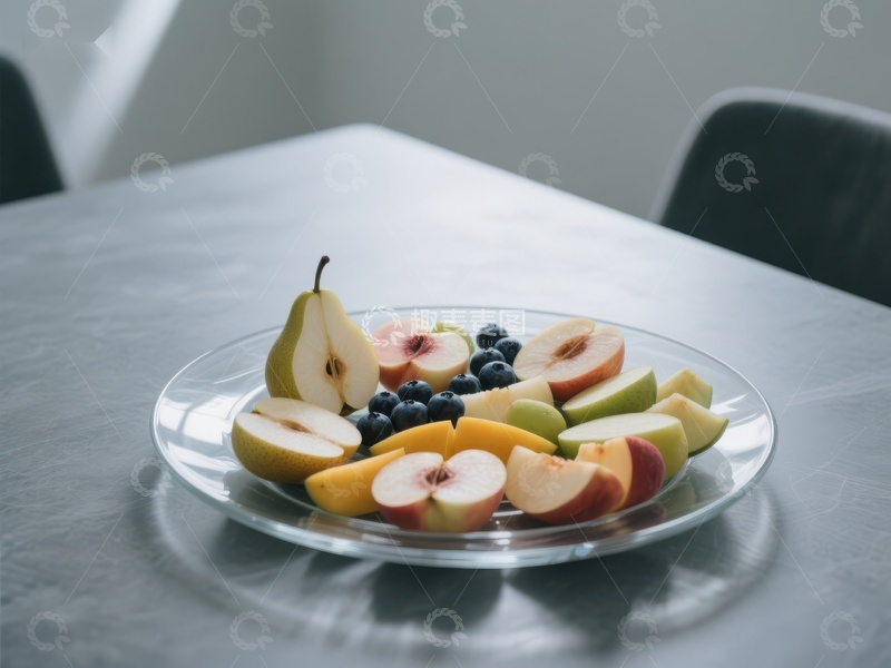 高清大图下载【趣麦麦图】新鲜水果拼盘置于简约餐桌