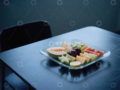 桌上摆放的多彩水果拼盘