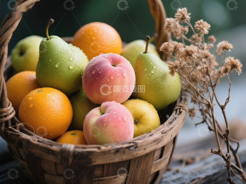 高清大图下载【趣麦麦图】篮子里的多彩新鲜水果