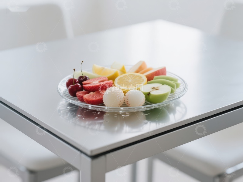 高清大图下载【趣麦麦图】新鲜水果拼盘置于现代餐桌