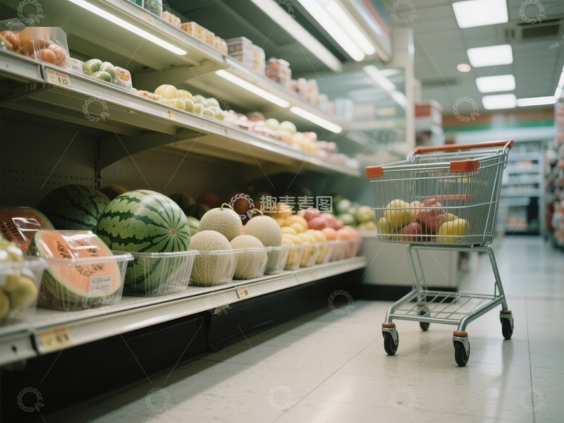 高清大图下载【趣麦麦图】超市水果区购物车静候