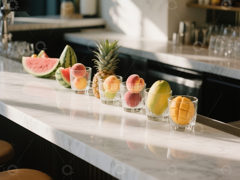 高清大图下载【趣麦麦图】吧台上的新鲜水果展示