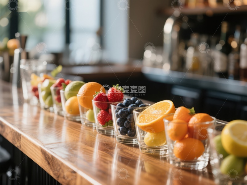 高清大图下载【趣麦麦图】吧台上的新鲜水果展示