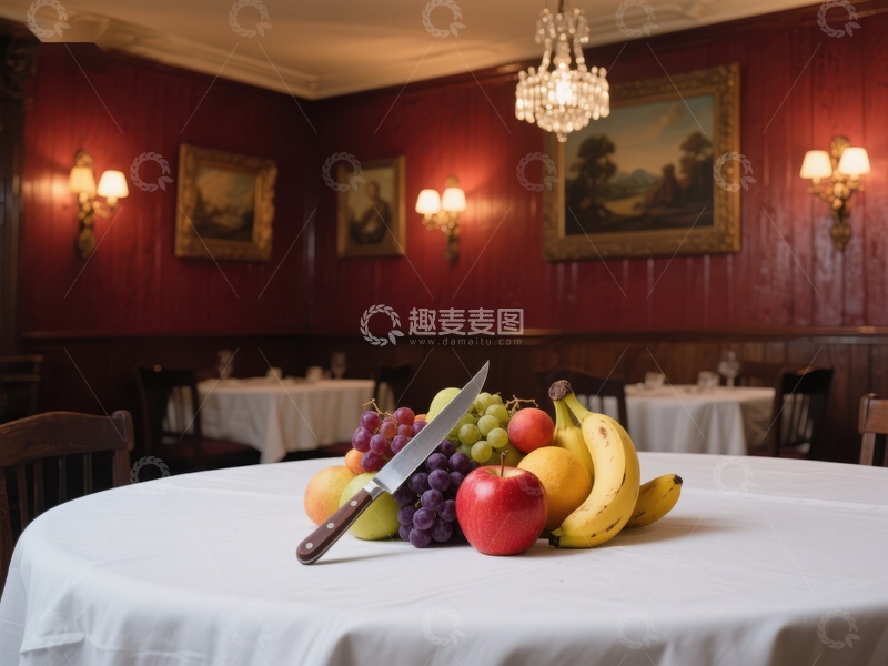 高清大图下载【趣麦麦图】餐厅餐桌上的水果与刀具