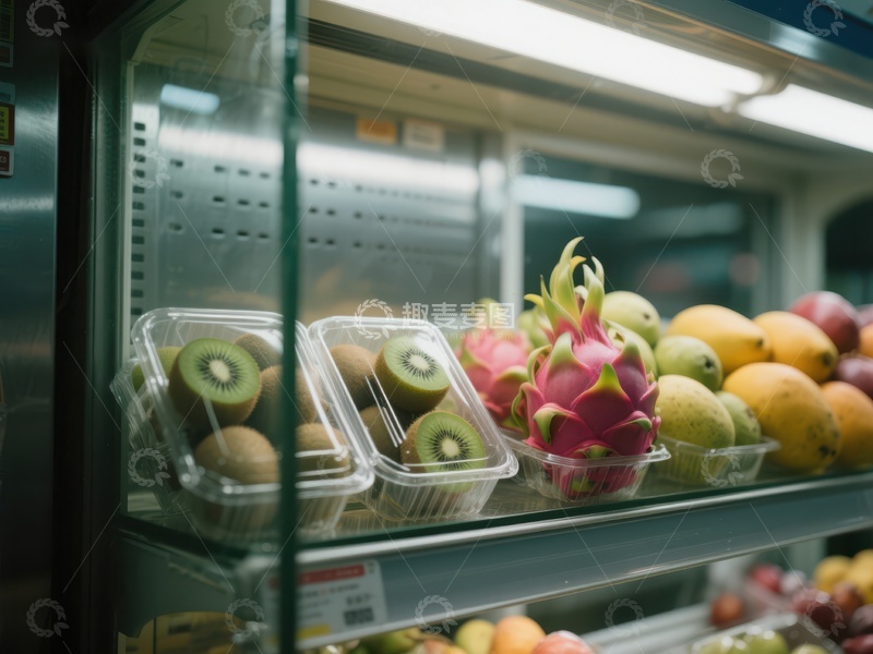 高清大图下载【趣麦麦图】冷藏柜中的新鲜水果展示