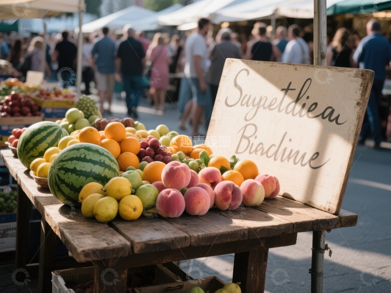 市场摊位展示新鲜水果