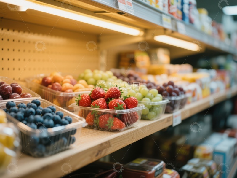 高清大图下载【趣麦麦图】超市货架上的新鲜水果展示