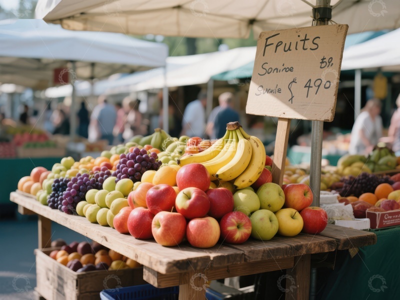 市场摊位展示新鲜水果