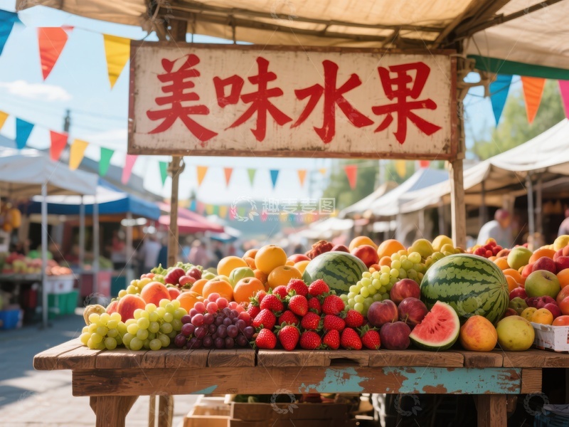 水果摊位色彩缤纷，市场热闹非凡