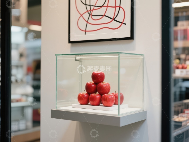 高清大图下载【趣麦麦图】玻璃展示柜中的红色苹果