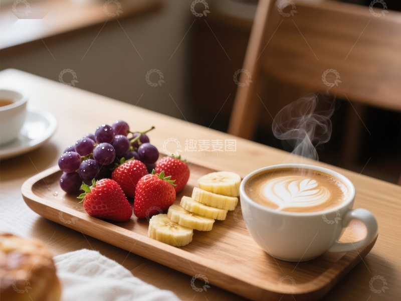 高清大图下载【趣麦麦图】热咖啡与新鲜水果的早餐时光