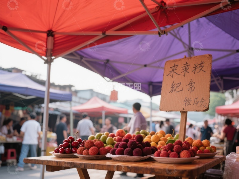 市场摊位展示新鲜水果