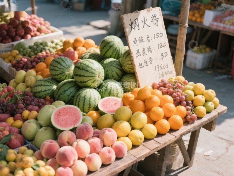市场摊位展示新鲜水果