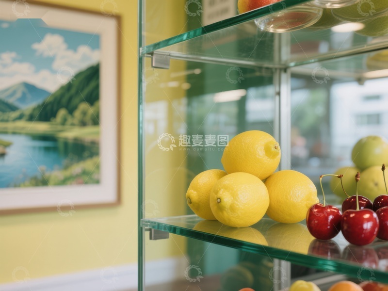 高清大图下载【趣麦麦图】玻璃柜中的柠檬与樱桃