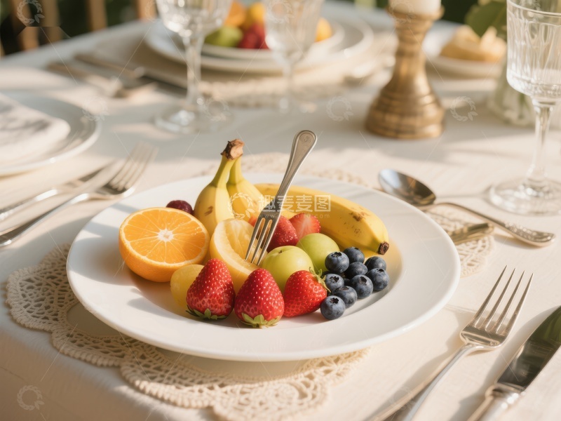 高清大图下载【趣麦麦图】精致餐桌上的新鲜水果拼盘