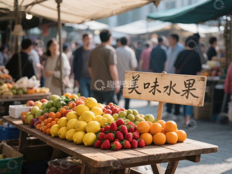 市场摊位展示新鲜水果