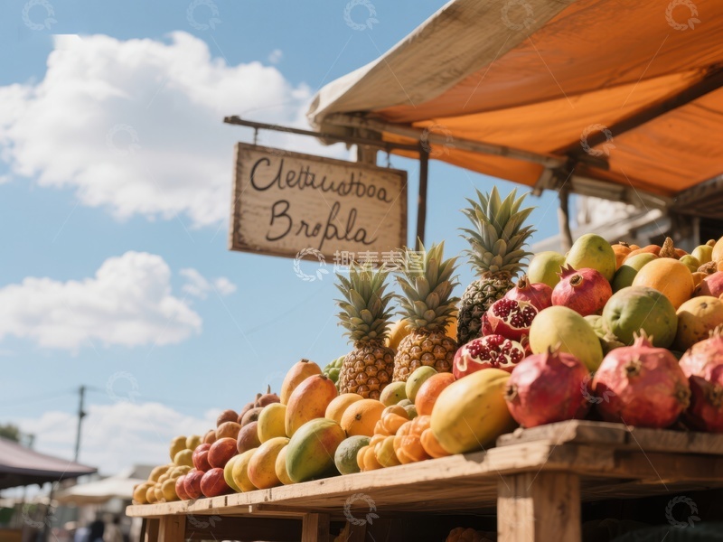 市场摊位展示新鲜水果