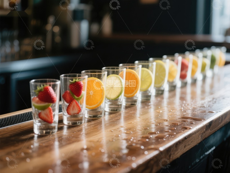 高清大图下载【趣麦麦图】色彩缤纷的水果酒杯排列