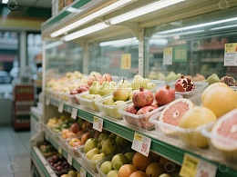 超市水果区展示新鲜果品