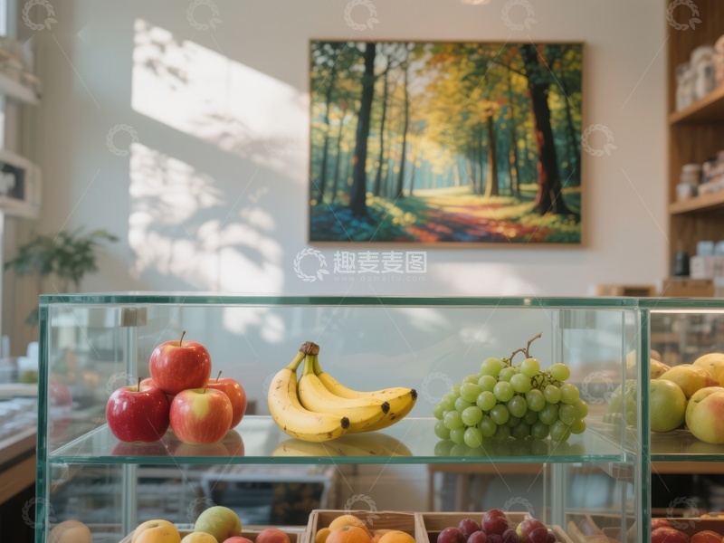 高清大图下载【趣麦麦图】水果展示柜与森林画作