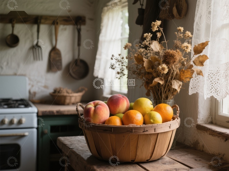 高清大图下载【趣麦麦图】乡村厨房里的水果篮