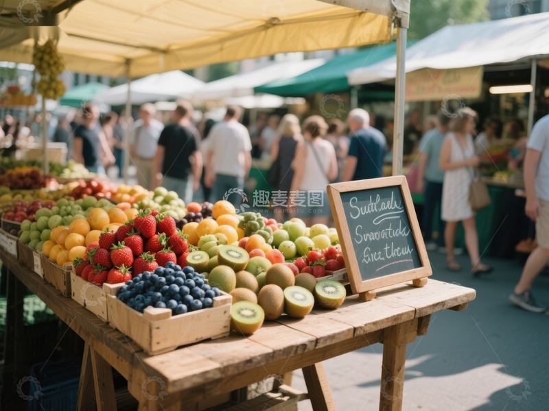 市场摊位展示新鲜水果