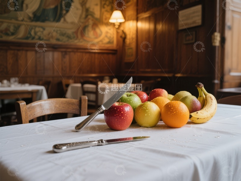 高清大图下载【趣麦麦图】餐桌上的水果与刀具
