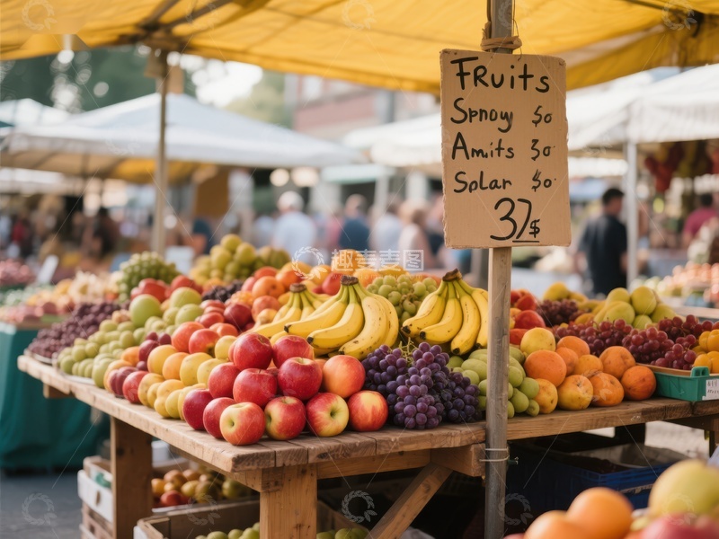 市场摊位展示新鲜水果