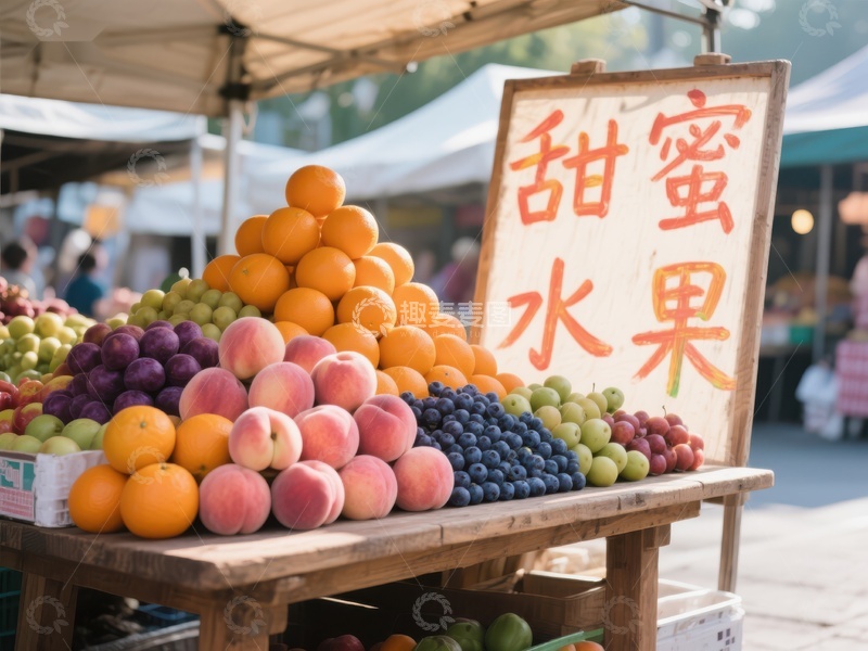 市场摊位展示新鲜水果
