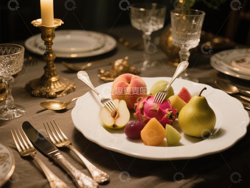 高清大图下载【趣麦麦图】精致餐桌上的水果拼盘
