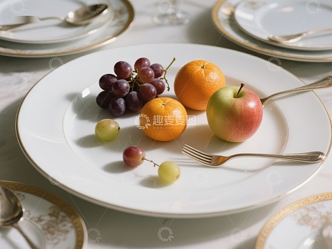 精致餐桌上的水果与餐具