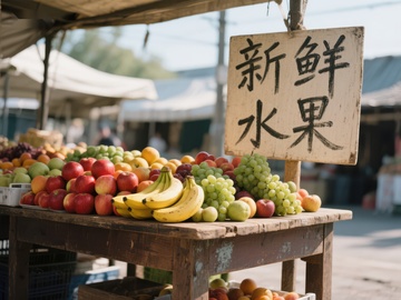 新鲜水果摊位，色彩缤纷的水果陈列