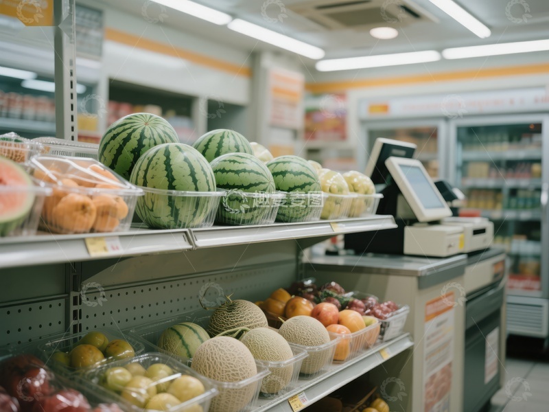 高清大图下载【趣麦麦图】超市水果区展示西瓜和哈密瓜