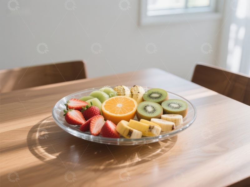 高清大图下载【趣麦麦图】新鲜水果拼盘置于木质餐桌