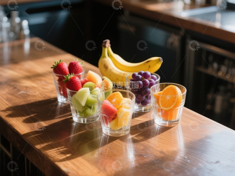 高清大图下载【趣麦麦图】厨房台面上的多彩水果杯