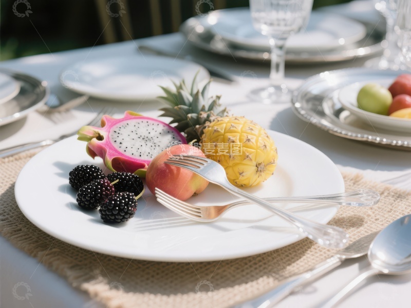 高清大图下载【趣麦麦图】精致餐桌上的热带水果拼盘