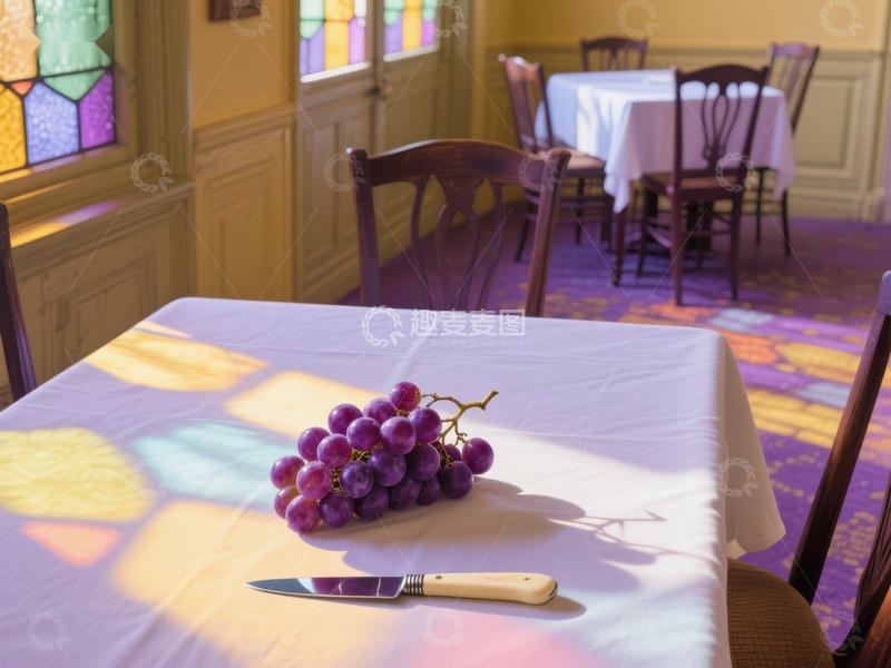 高清大图下载【趣麦麦图】餐桌上的葡萄与刀具