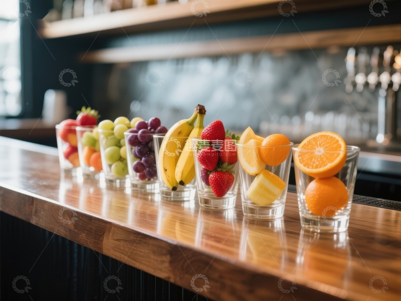 高清大图下载【趣麦麦图】吧台上的新鲜水果杯